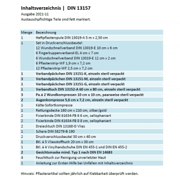 Erste Hilfe Kasten mit aktueller DIN/EN 13157 für BÜRO & BETRIEBE + 90°-Arr. - B-WARE